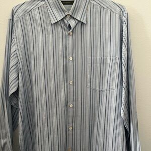 Ermenegildo Zegna Men's Blue Striped Button Down Shirt